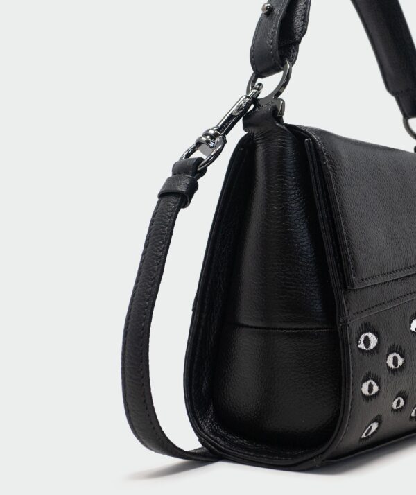 Anastasio Micro Crossbody Handbag Black Leather - All Over Eyes Embroidery