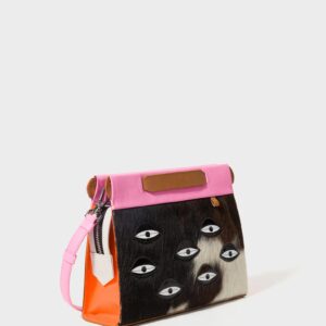 Vali Crossbody Small Bubblegum Pink And Neon Orange Leather Bag - Eyes Applique Adjustable Handle