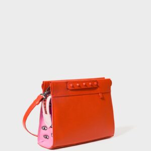 Vali Crossbody Small Fiesta Red and Bubblegum Pink Leather Bag - All Over Eyes Embroidery